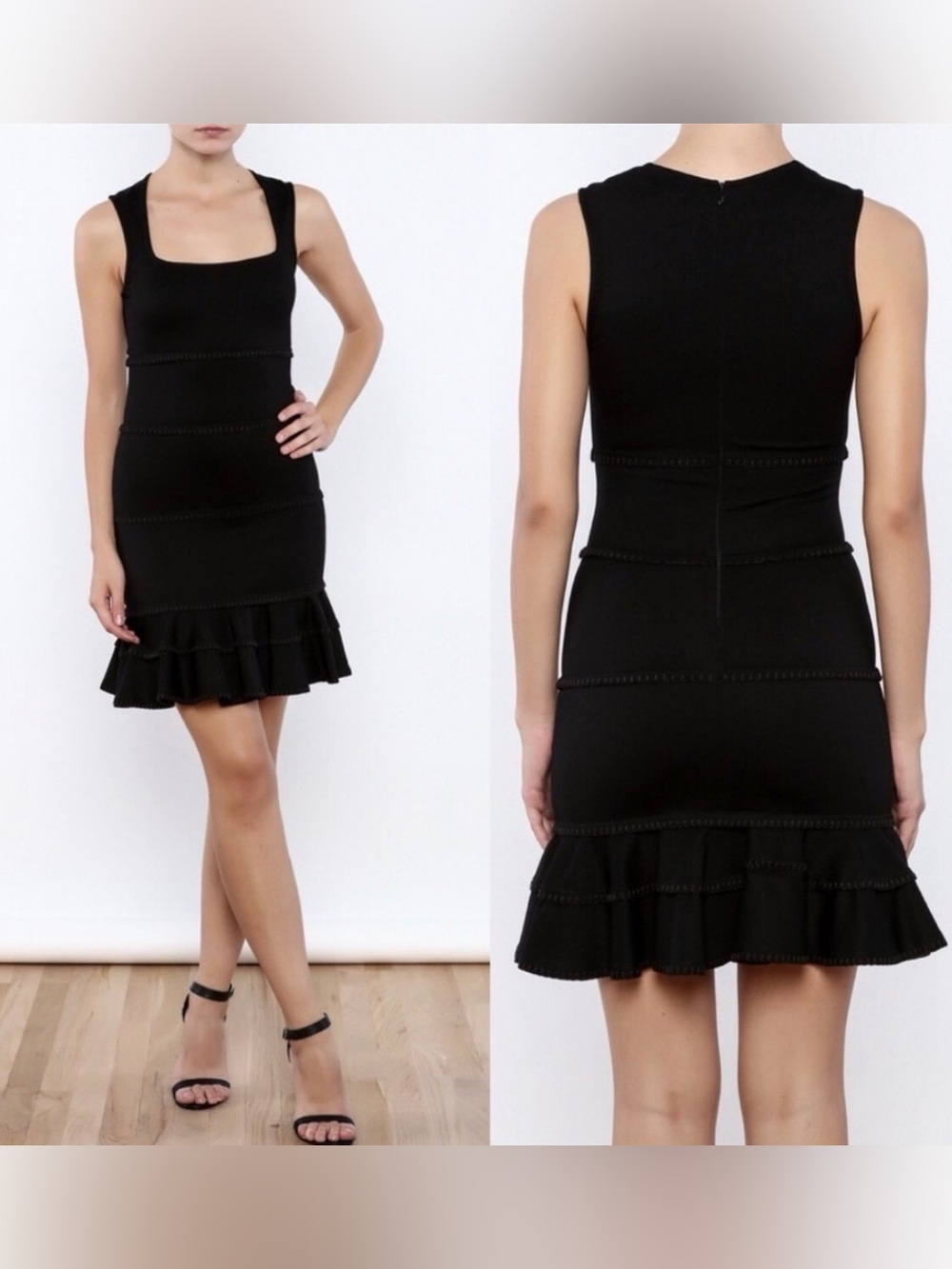 Torn by Ronny Kobo Nonna Black Paneled Ruffle Hem Bandage Dress NWOT Size XS
